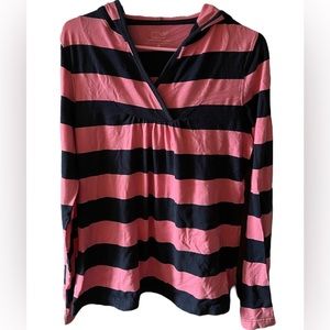 Vineyard Vines pink and navy blue striped cotton hoodie, size medium
